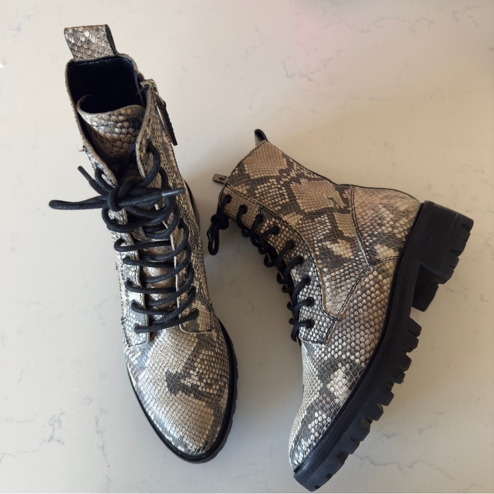 Dolce Vita Snake print lace up boots with size zipper Size: 6.5